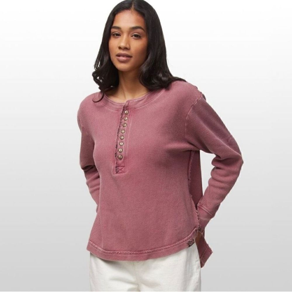 We The Free Fall For You Henley Top Sweet Cranberry‎ Women Small Slouchy Relaxed